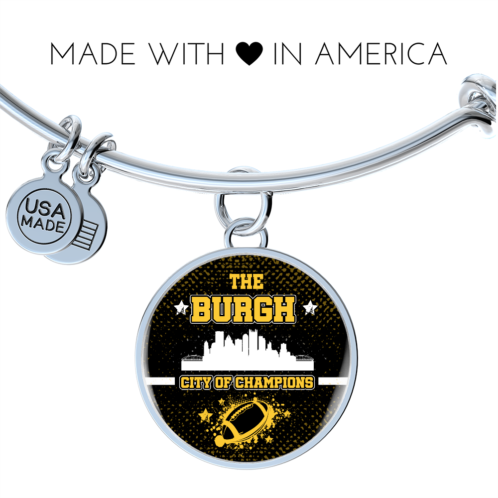 Burgh City of Champions Bracelet Stainless Steel or 18k Gold Circle Bangle-Express Your Love Gifts