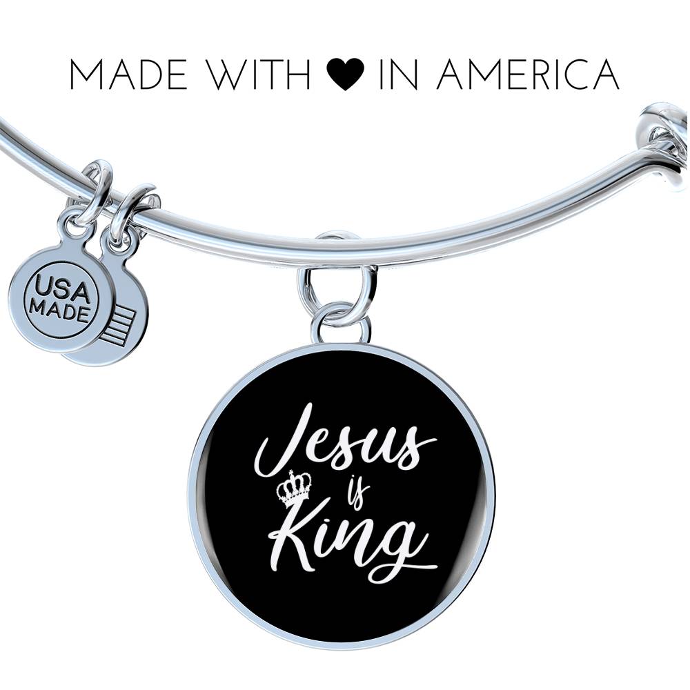 Jesus is King Matthew 28:18 Bracelet Stainless Steel or 18k Gold Circle Bangle-Express Your Love Gifts