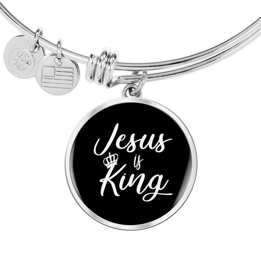 Jesus is King Matthew 28:18 Bracelet Stainless Steel or 18k Gold Circle Bangle-Express Your Love Gifts