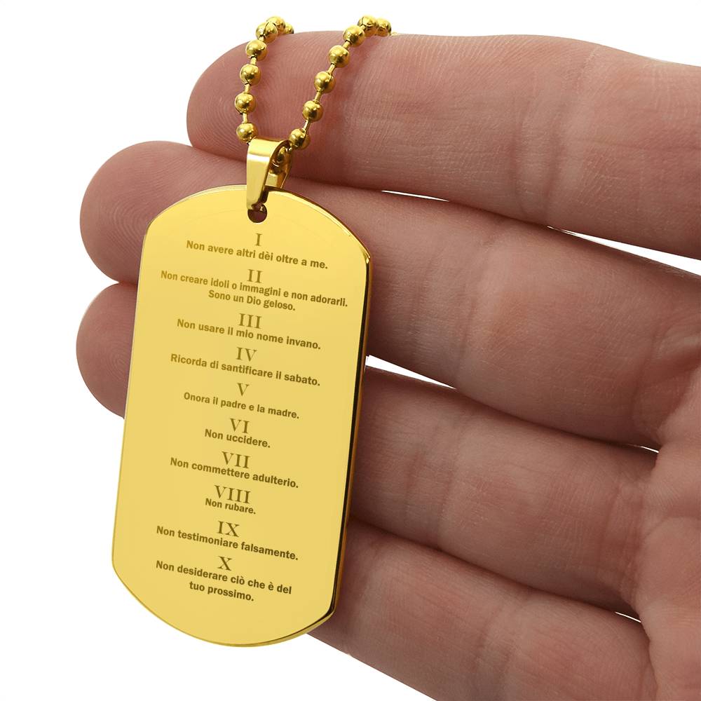 Ten Commandments Italian Dieci Comandamenti Engraved Dog Tag Necklace Stainless Steel or 18k Gold w 24" Chain-Express Your Love Gifts