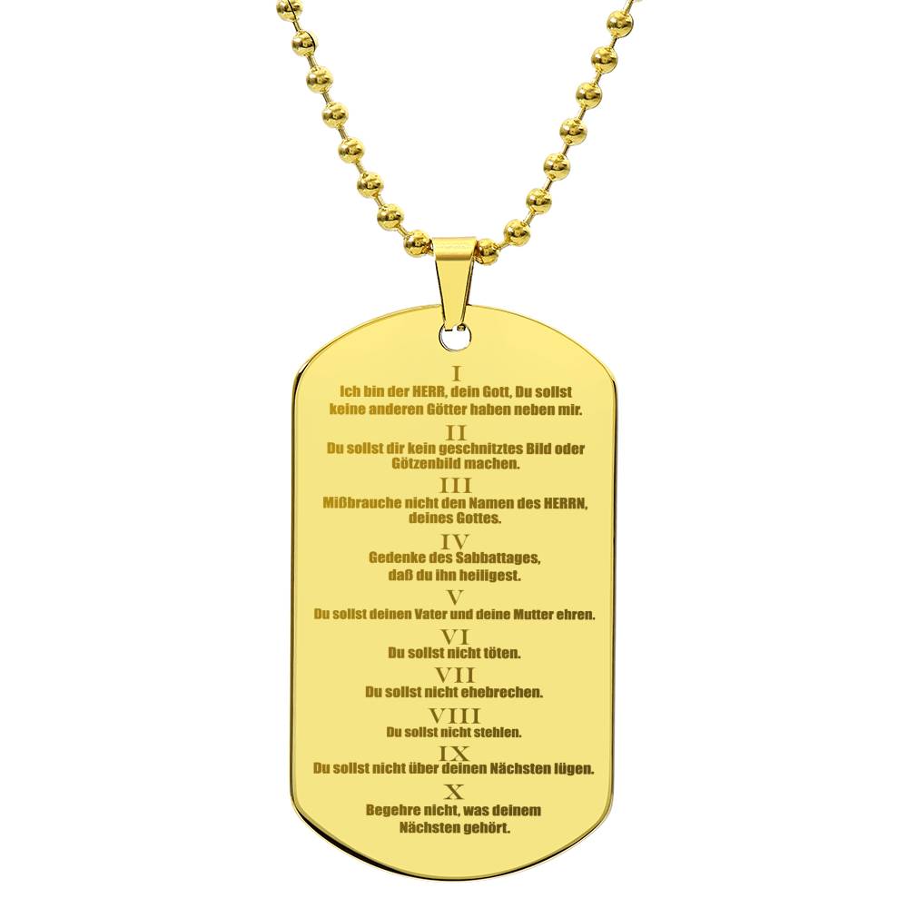 Ten Commandments German 10 Gebote Halskette Engraved Dog Tag Necklace Stainless Steel or 18k Gold w 24" Chain-Express Your Love Gifts