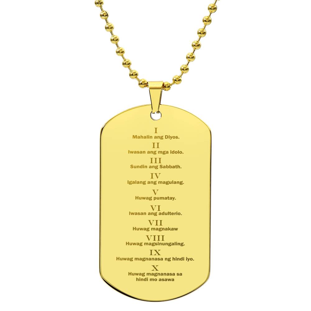 Ten Commandments Tagalog Sampung Utos Engraved Dog Tag Necklace Stainless Steel or 18k Gold w 24" Chain-Express Your Love Gifts