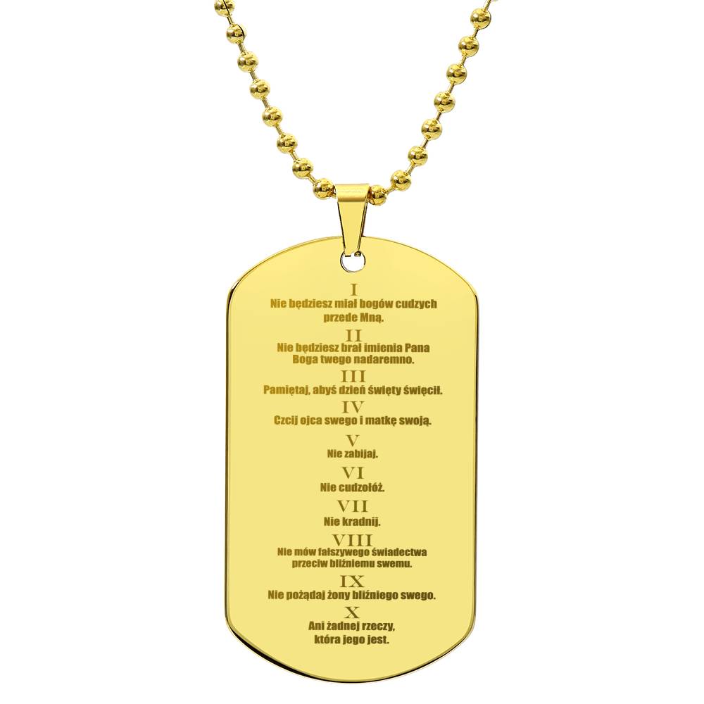 Ten Commandments Polish Przykazań Bożych Engraved Dog Tag Necklace Stainless Steel or 18k Gold w 24" Chain-Express Your Love Gifts