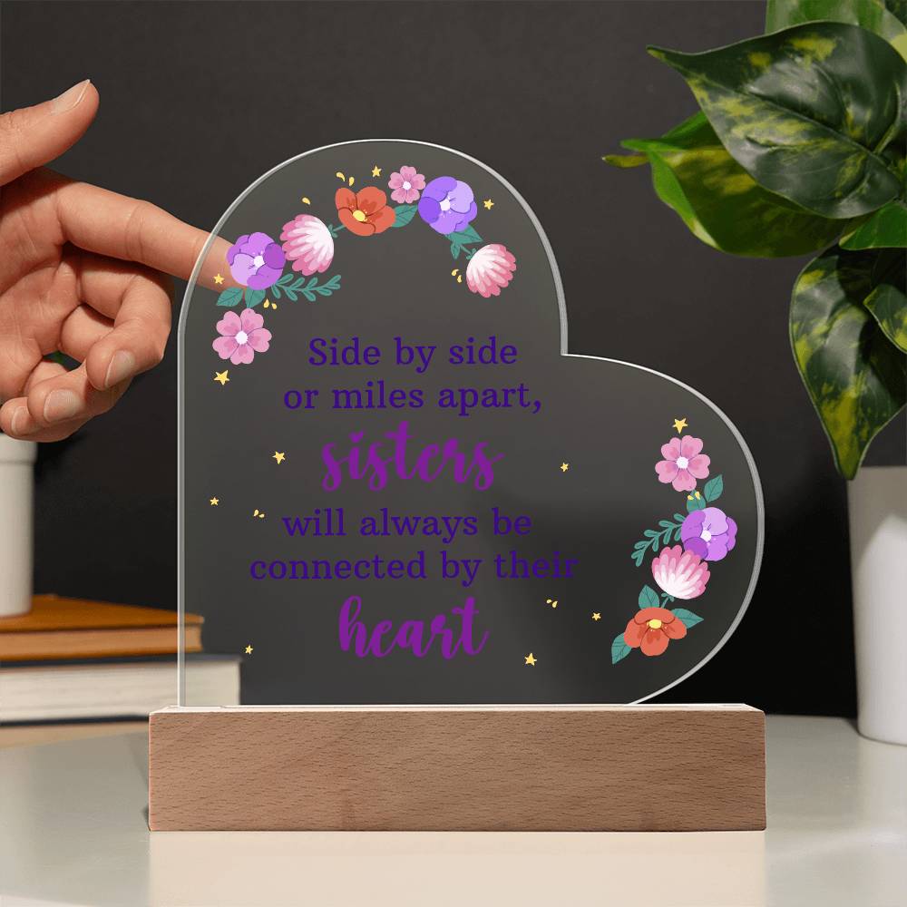 Side by Side or Miles Apart Printed Heart Shaped Acrylic Plaque-Express Your Love Gifts