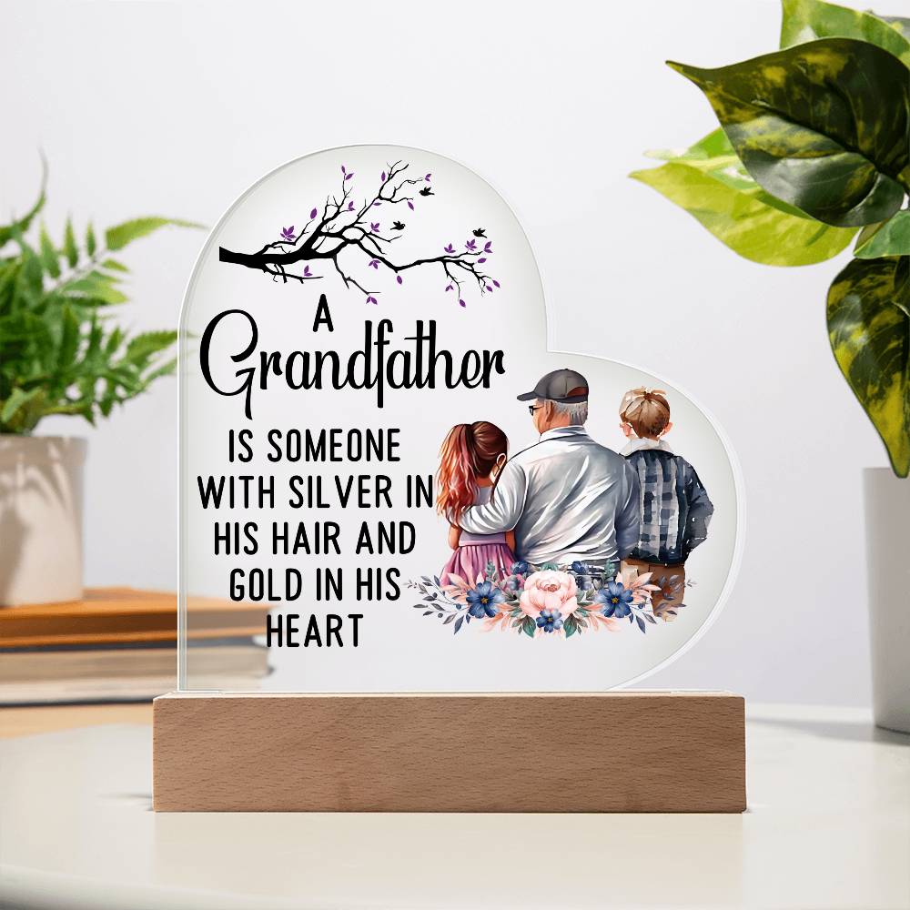 A Grandfather With a Silver Printed Heart Shaped Acrylic Plaque-Express Your Love Gifts