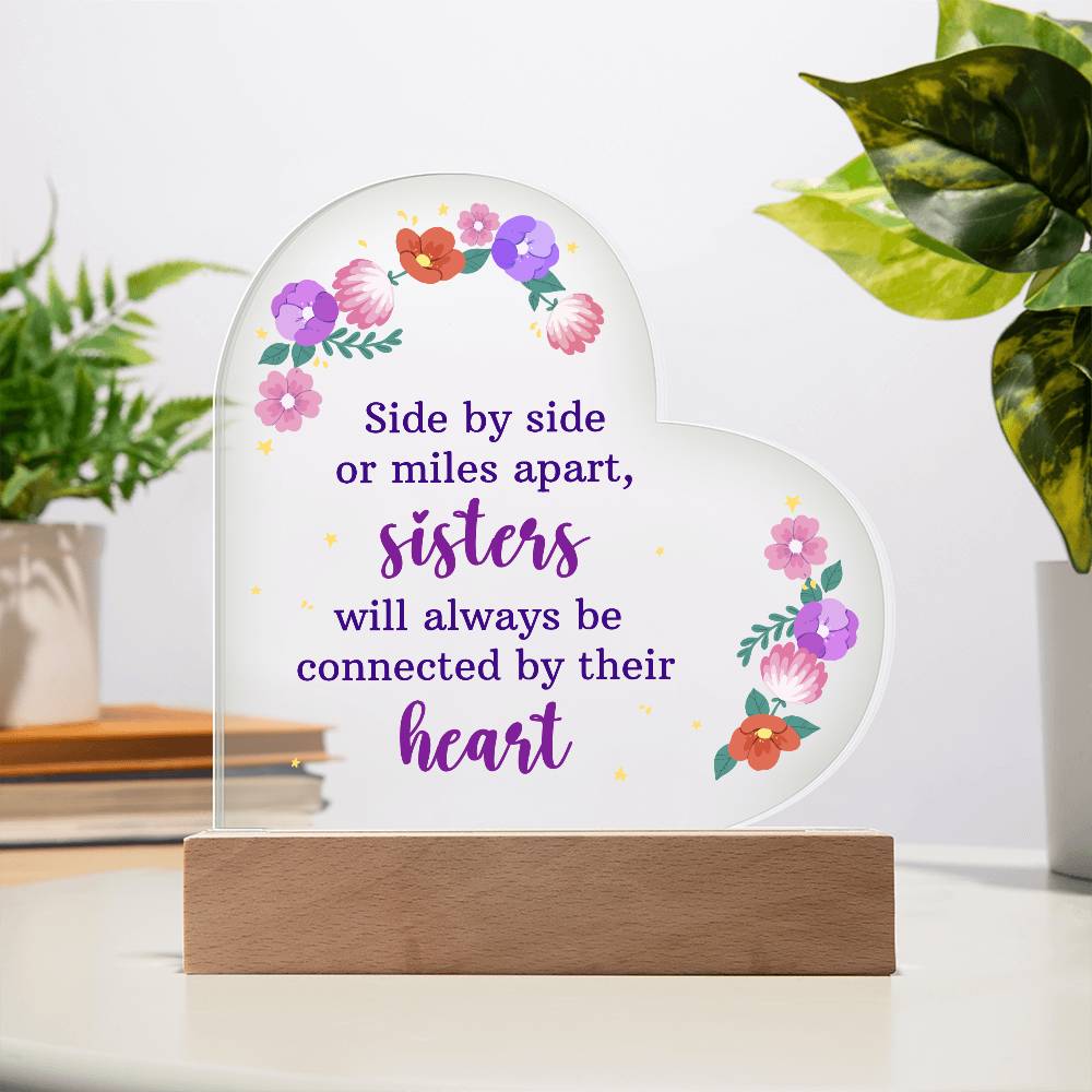 Side by Side or Miles Apart Printed Heart Shaped Acrylic Plaque-Express Your Love Gifts