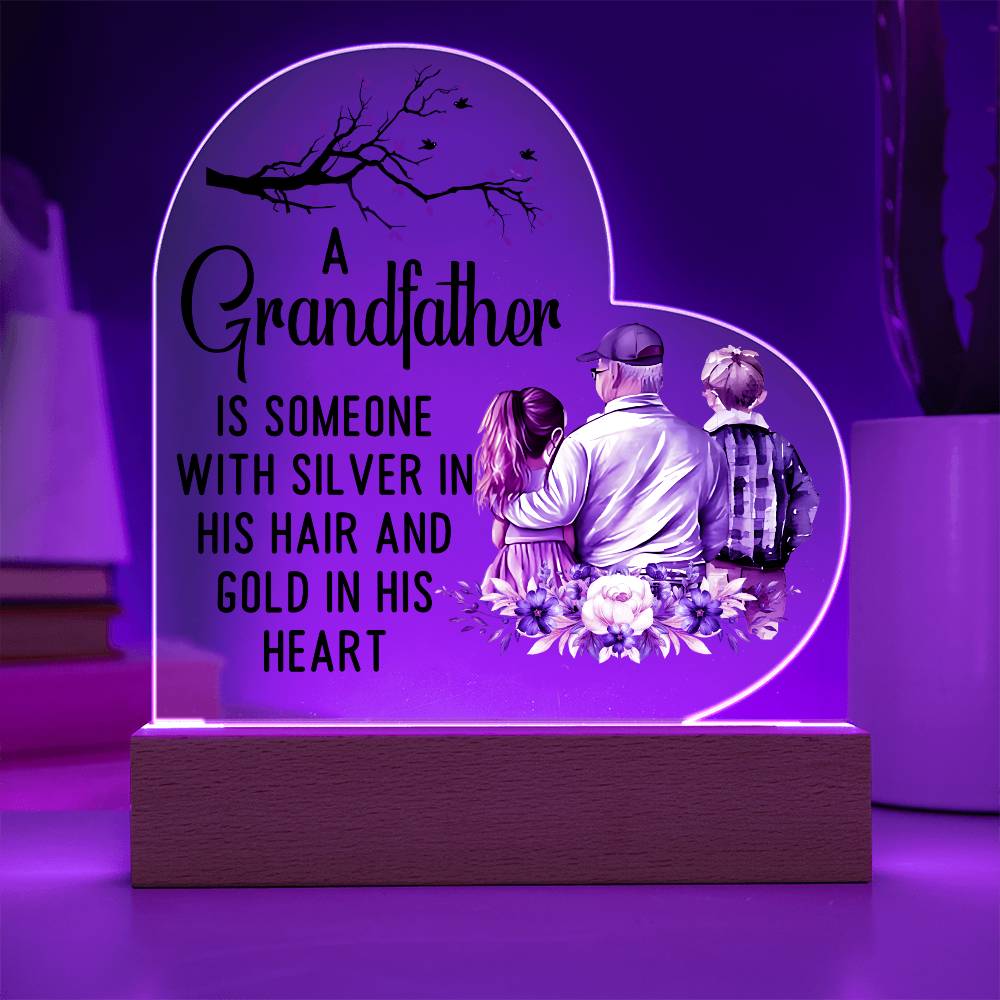 A Grandfather With a Silver Printed Heart Shaped Acrylic Plaque-Express Your Love Gifts