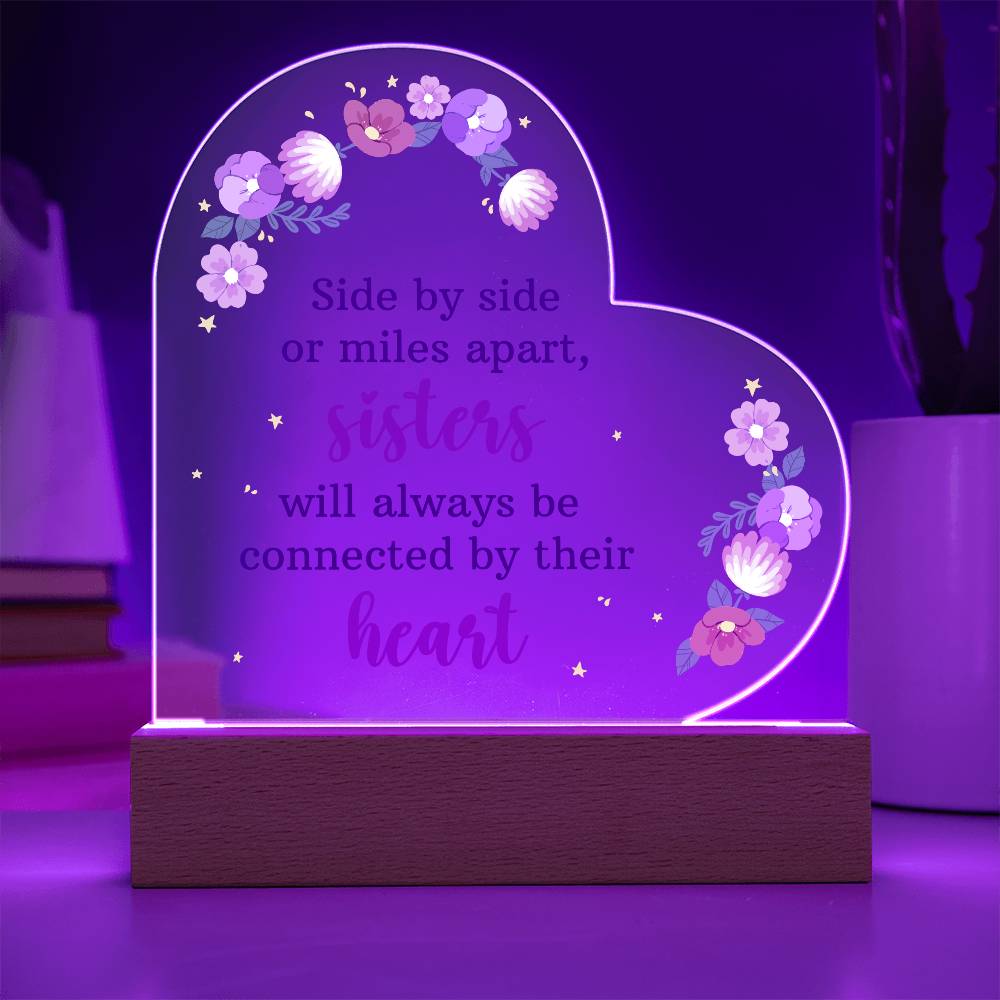 Side by Side or Miles Apart Printed Heart Shaped Acrylic Plaque-Express Your Love Gifts