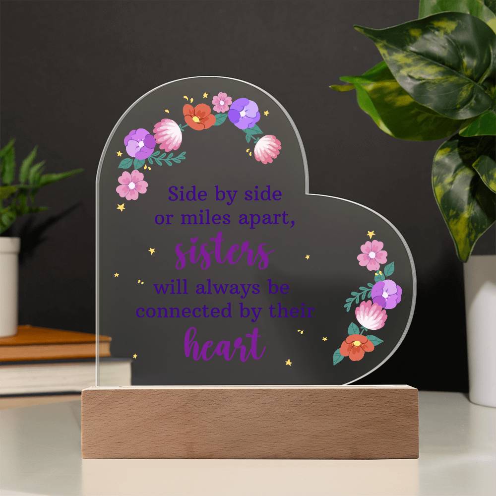 Side by Side or Miles Apart Printed Heart Shaped Acrylic Plaque-Express Your Love Gifts