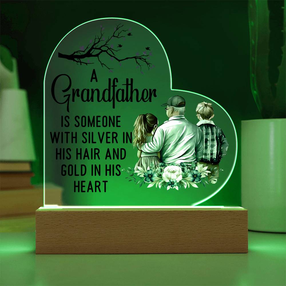 A Grandfather With a Silver Printed Heart Shaped Acrylic Plaque-Express Your Love Gifts