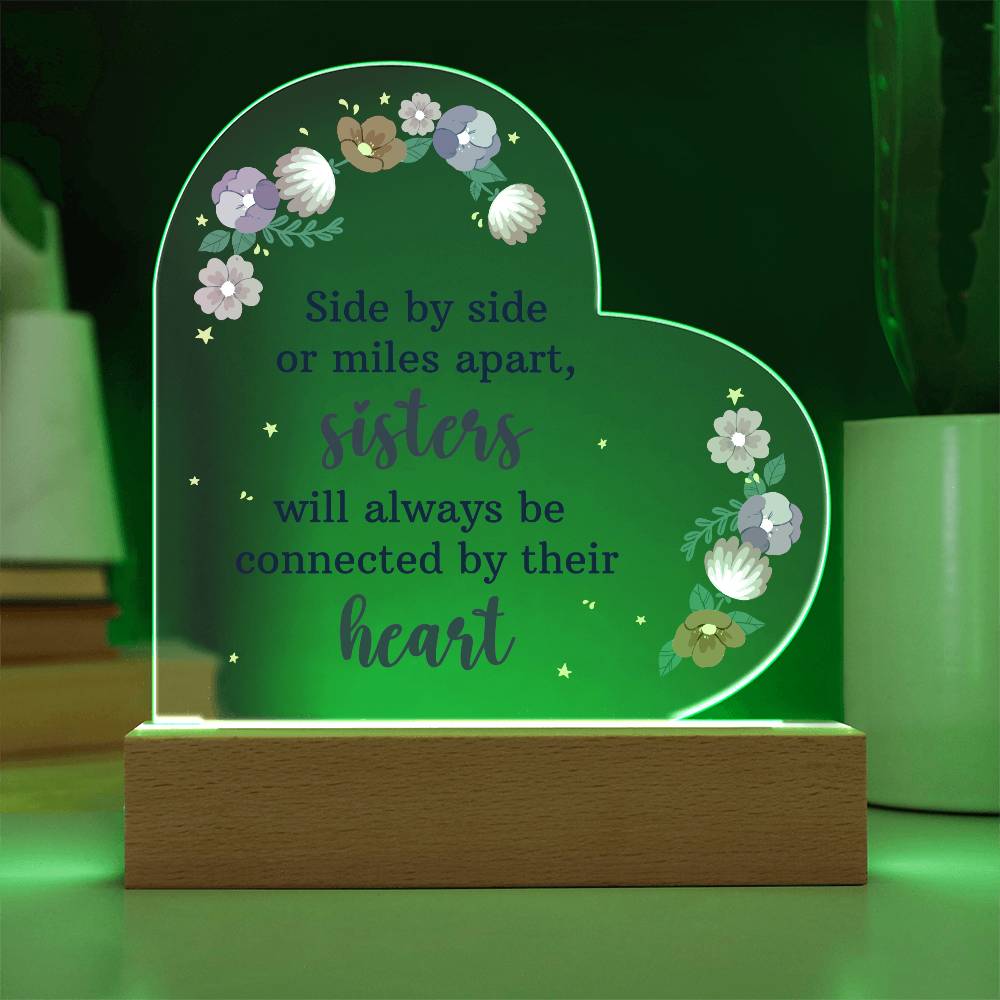 Side by Side or Miles Apart Printed Heart Shaped Acrylic Plaque-Express Your Love Gifts