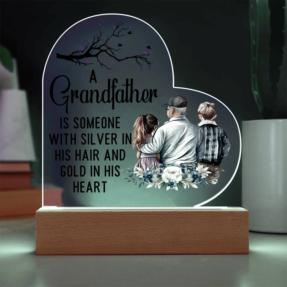 A Grandfather With a Silver Printed Heart Shaped Acrylic Plaque-Express Your Love Gifts