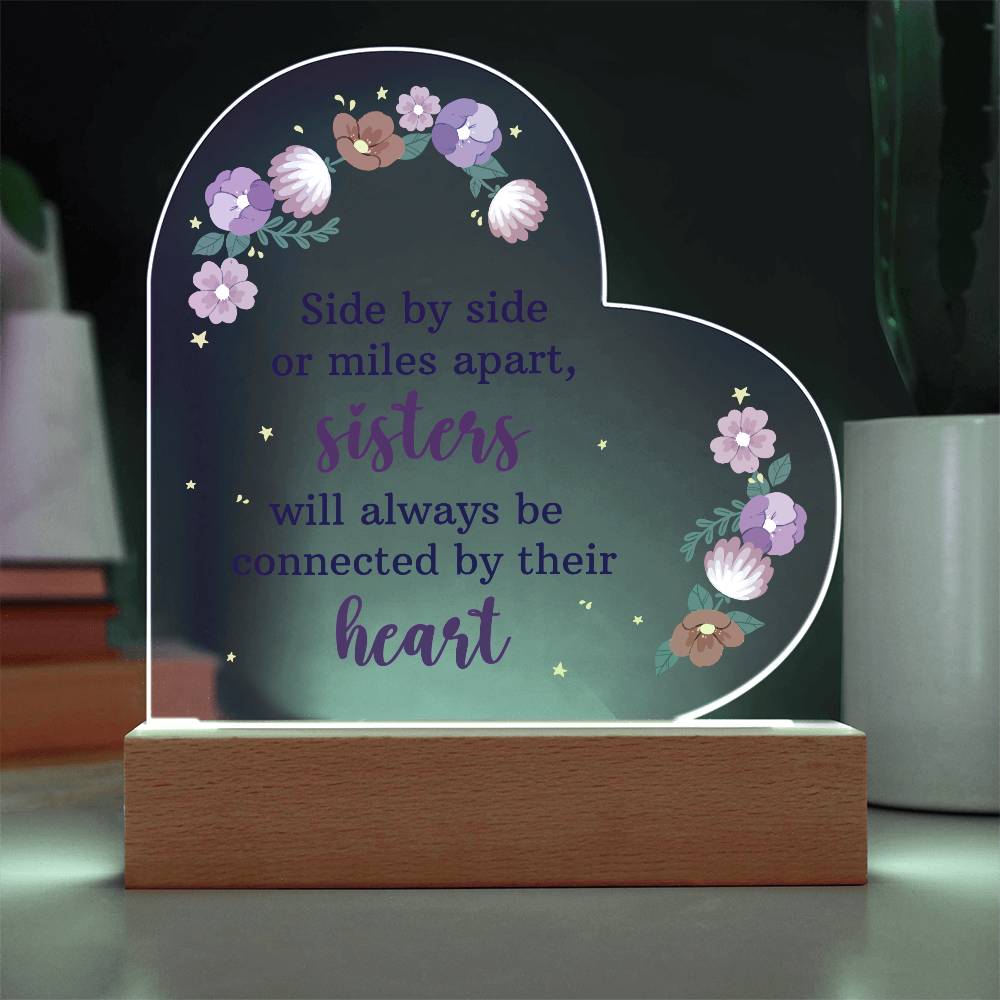 Side by Side or Miles Apart Printed Heart Shaped Acrylic Plaque-Express Your Love Gifts