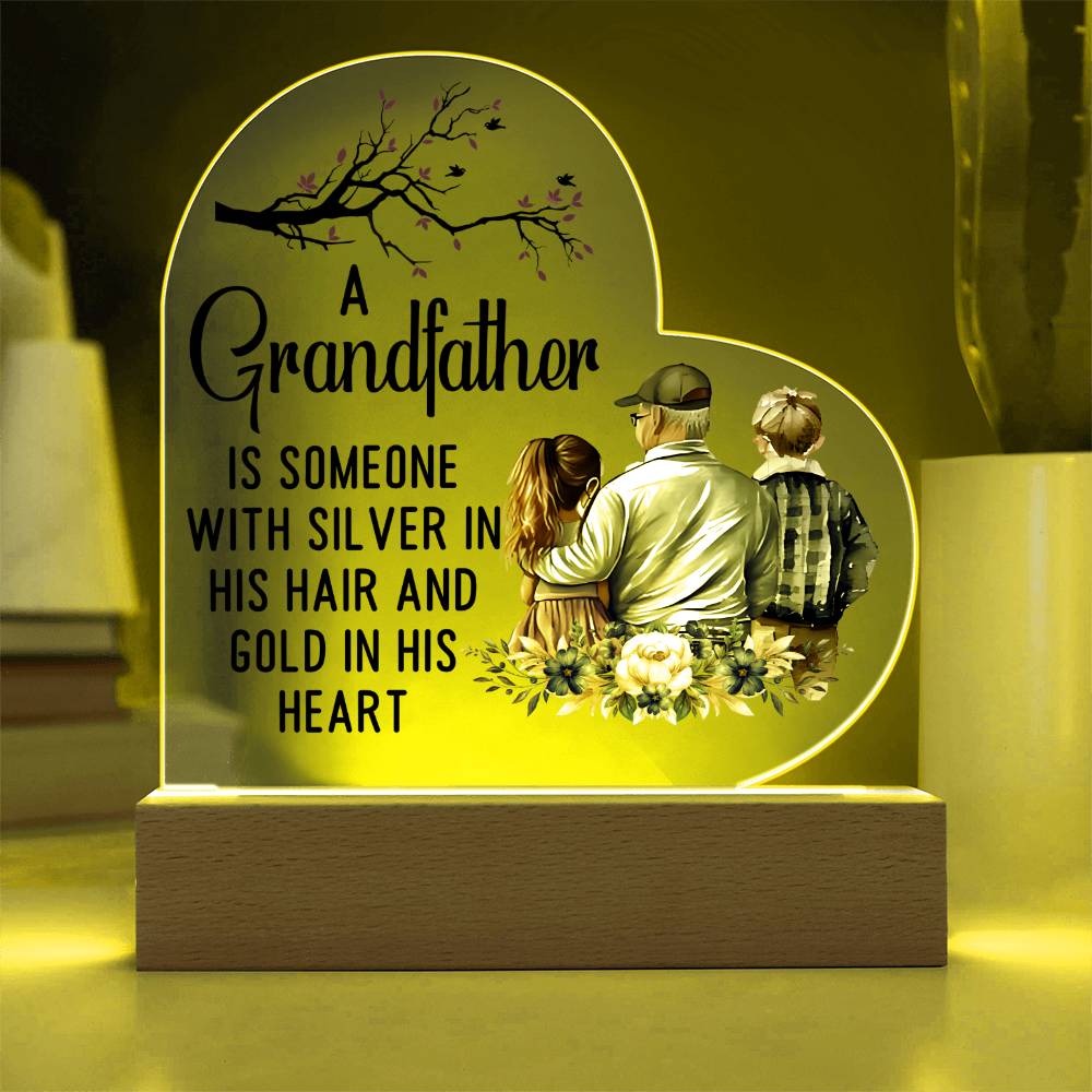 A Grandfather With a Silver Printed Heart Shaped Acrylic Plaque-Express Your Love Gifts