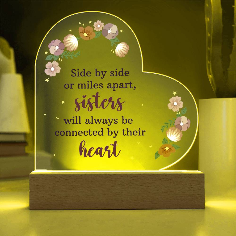 Side by Side or Miles Apart Printed Heart Shaped Acrylic Plaque-Express Your Love Gifts