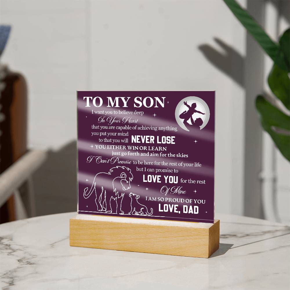 To Son From Dad Never Lose Printed Square Shaped Acrylic Plaque-Express Your Love Gifts