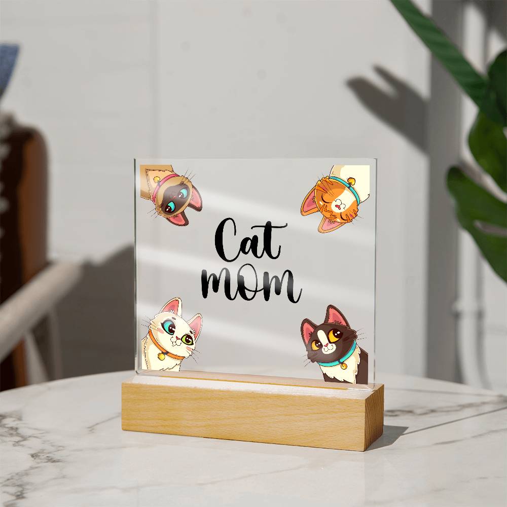 Cat Mom Printed Square Shaped Acrylic Plaque-Express Your Love Gifts