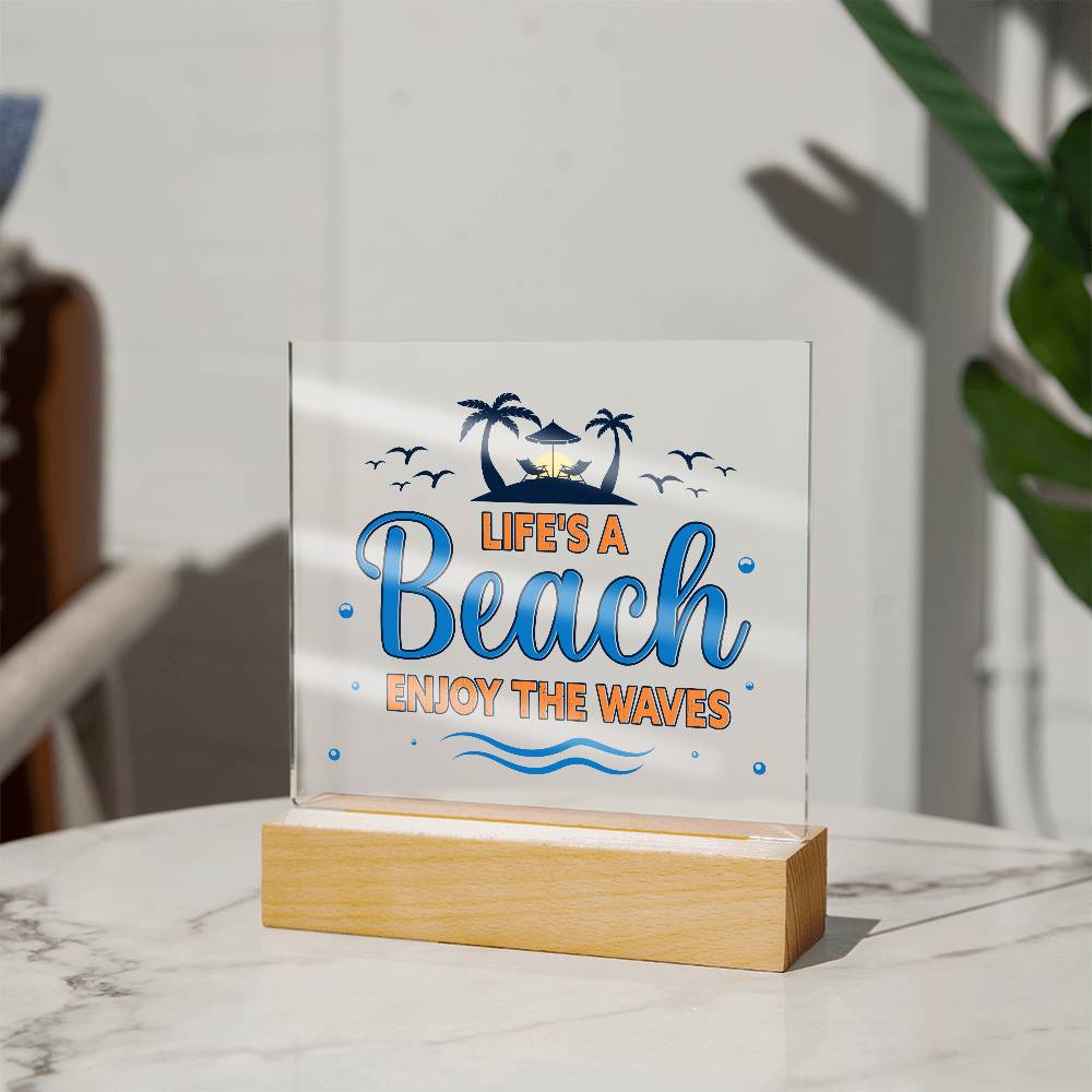 Beach Waves Printed Square Shaped Acrylic Plaque-Express Your Love Gifts