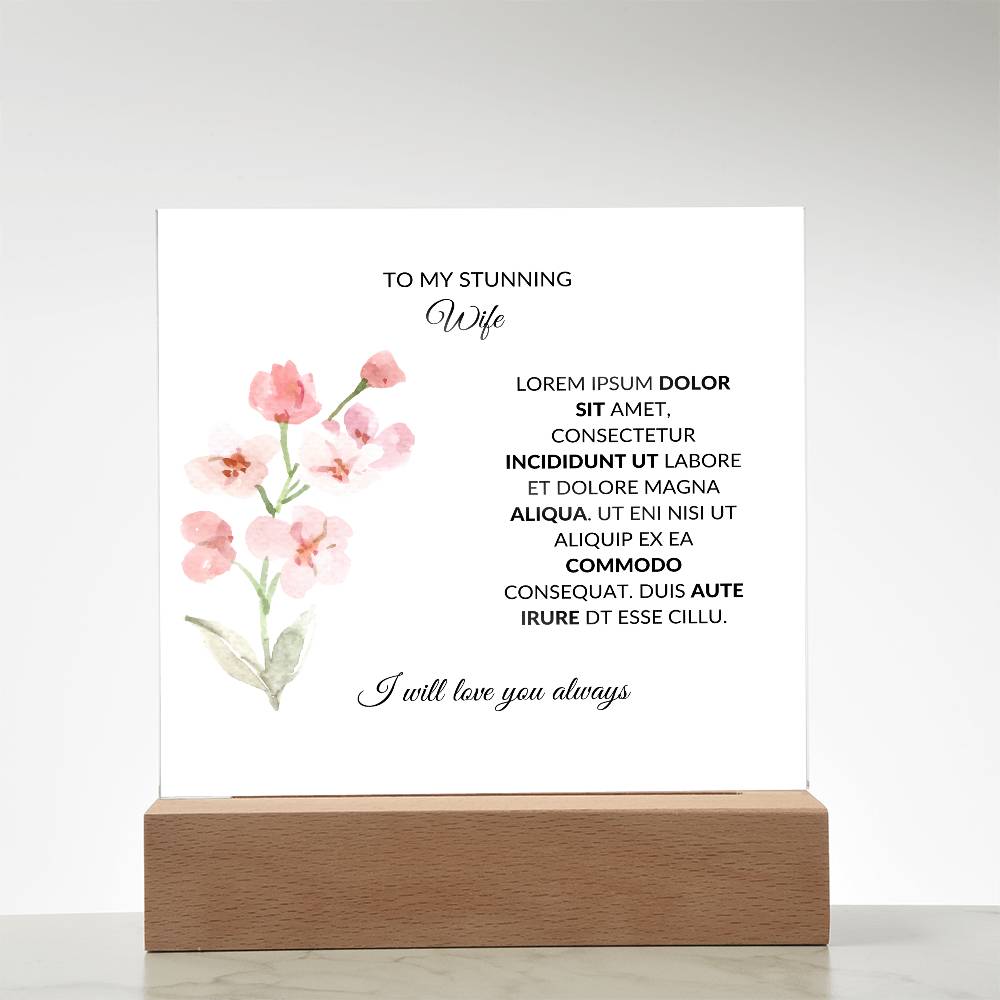 To My Stunning Wife Lorem Ipsum Dolor Printed Square Shaped Acrylic Plaque-Express Your Love Gifts