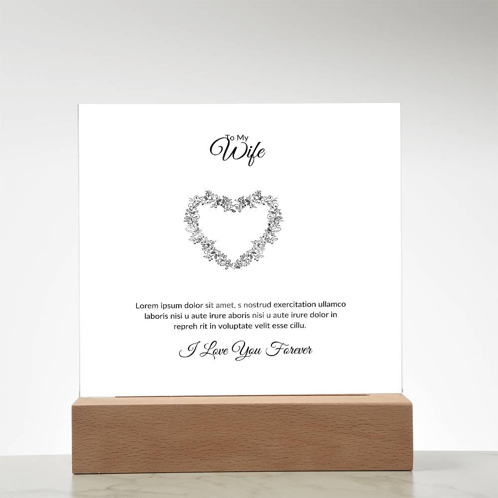 To My Wife Lorem Ipsum Heart Printed Square Shaped Acrylic Plaque-Express Your Love Gifts