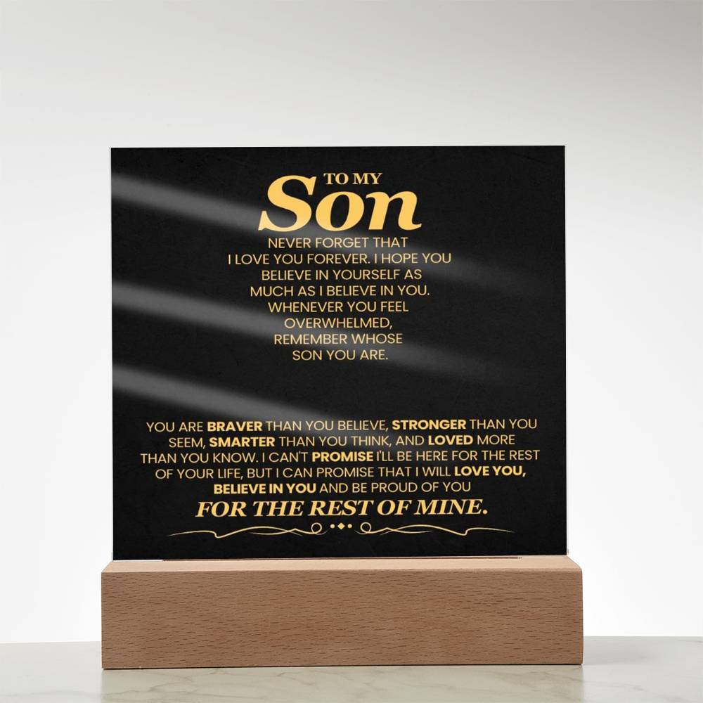 To My Son You Are Braver Than You Believe Printed Square Shaped Acrylic Plaque-Express Your Love Gifts