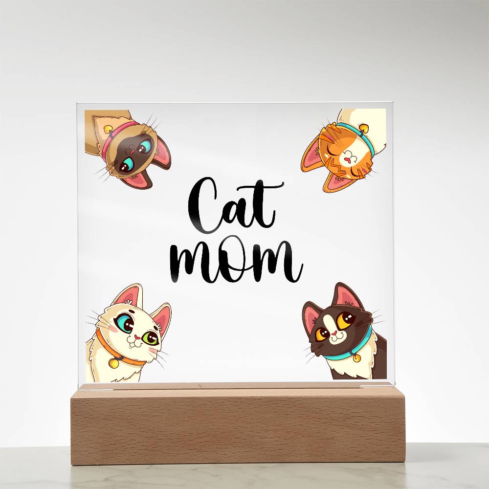 Cat Mom Printed Square Shaped Acrylic Plaque-Express Your Love Gifts