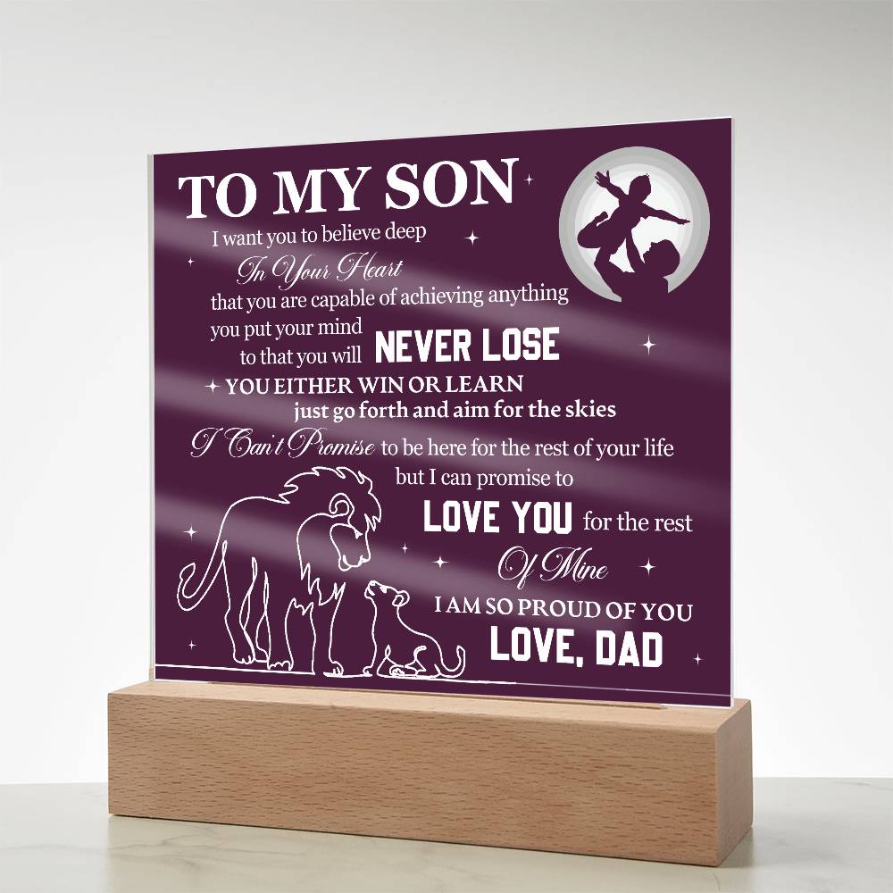 To Son From Dad Never Lose Printed Square Shaped Acrylic Plaque-Express Your Love Gifts