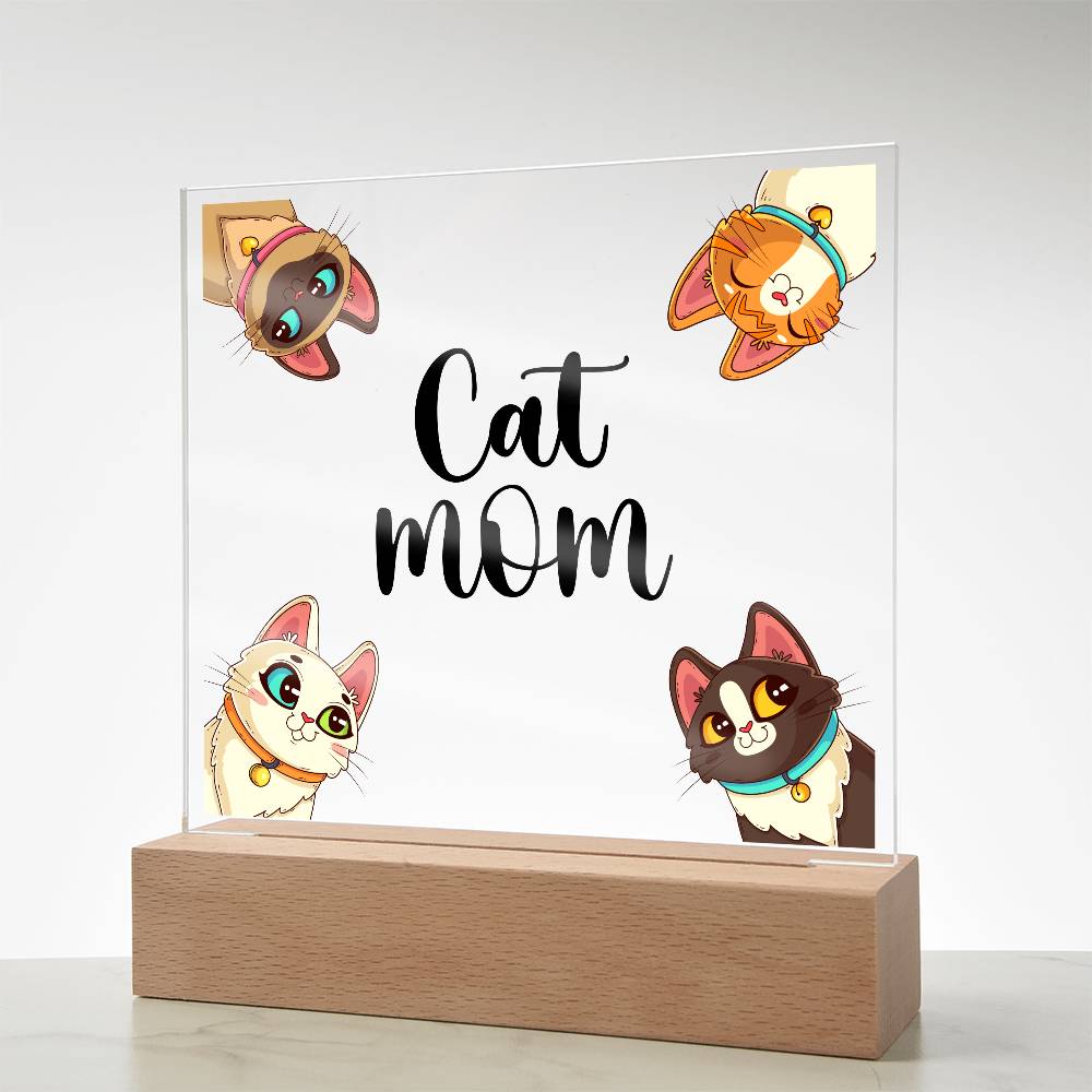 Cat Mom Printed Square Shaped Acrylic Plaque-Express Your Love Gifts