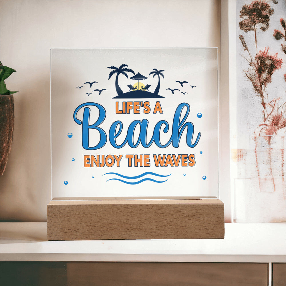 Beach Waves Printed Square Shaped Acrylic Plaque-Express Your Love Gifts