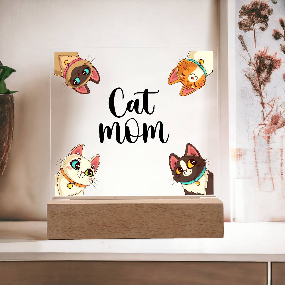 Cat Mom Printed Square Shaped Acrylic Plaque-Express Your Love Gifts