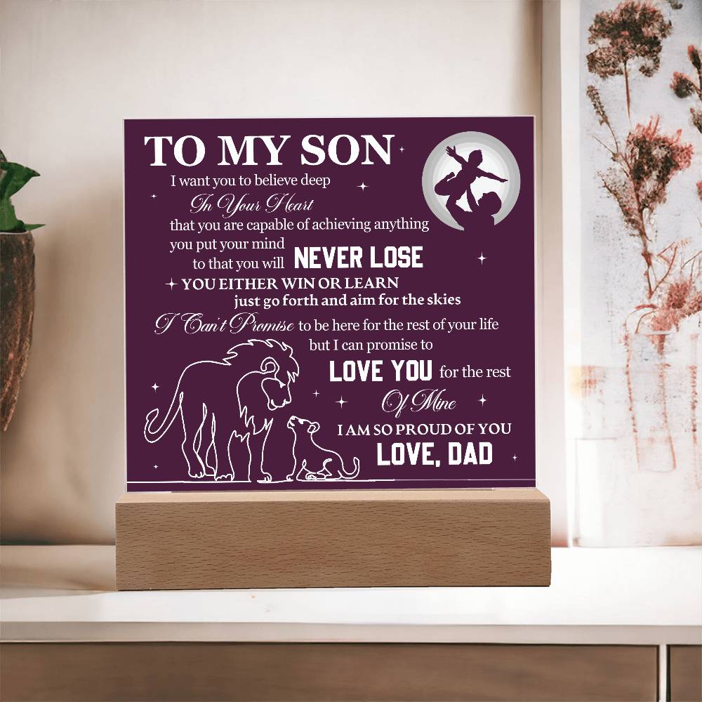 To Son From Dad Never Lose Printed Square Shaped Acrylic Plaque-Express Your Love Gifts