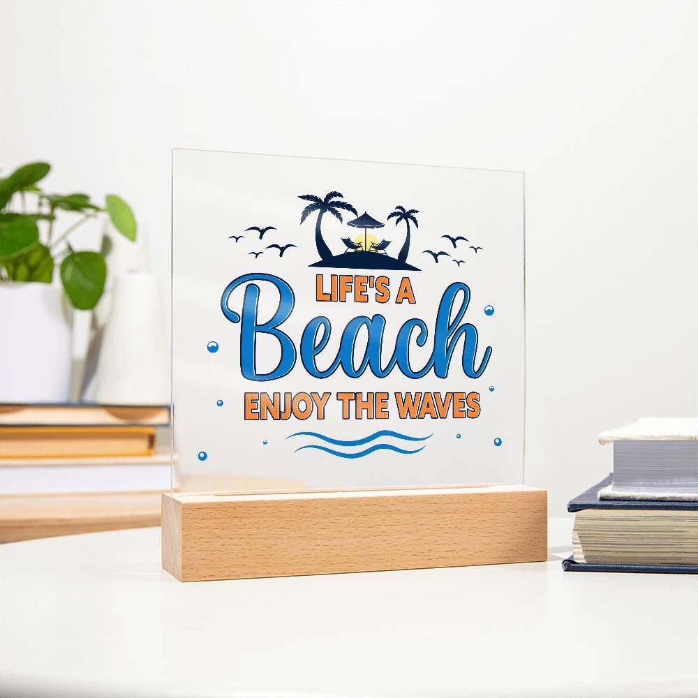 Beach Waves Printed Square Shaped Acrylic Plaque-Express Your Love Gifts