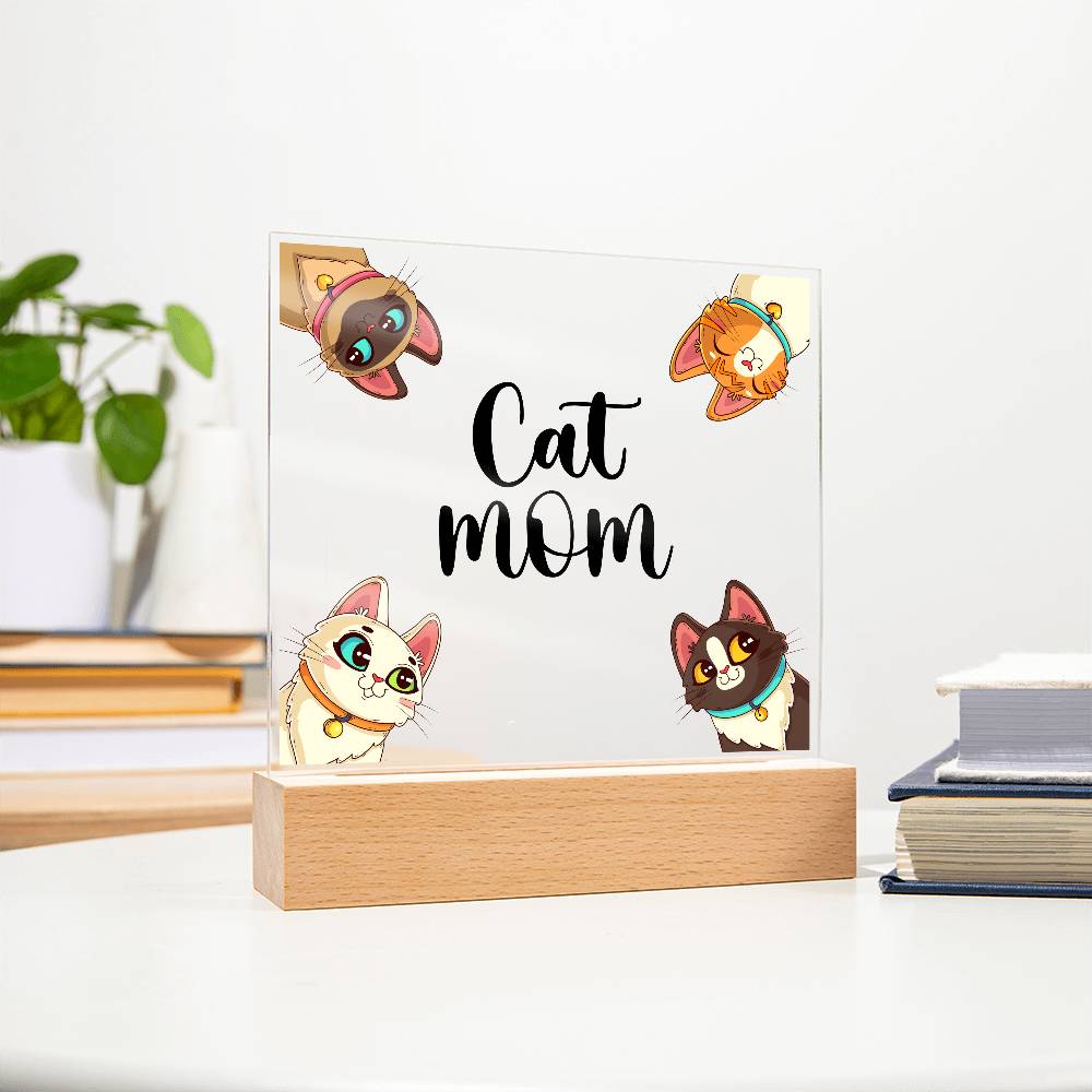 Cat Mom Printed Square Shaped Acrylic Plaque-Express Your Love Gifts