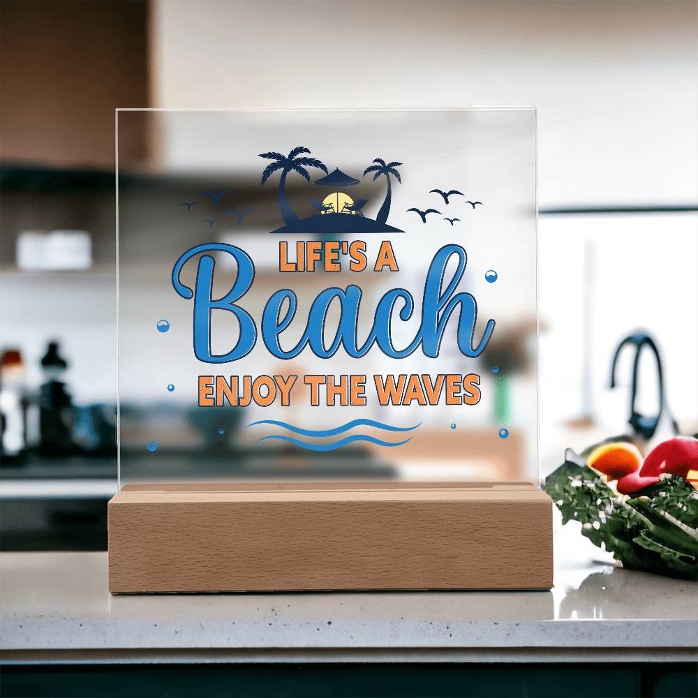 Beach Waves Printed Square Shaped Acrylic Plaque-Express Your Love Gifts