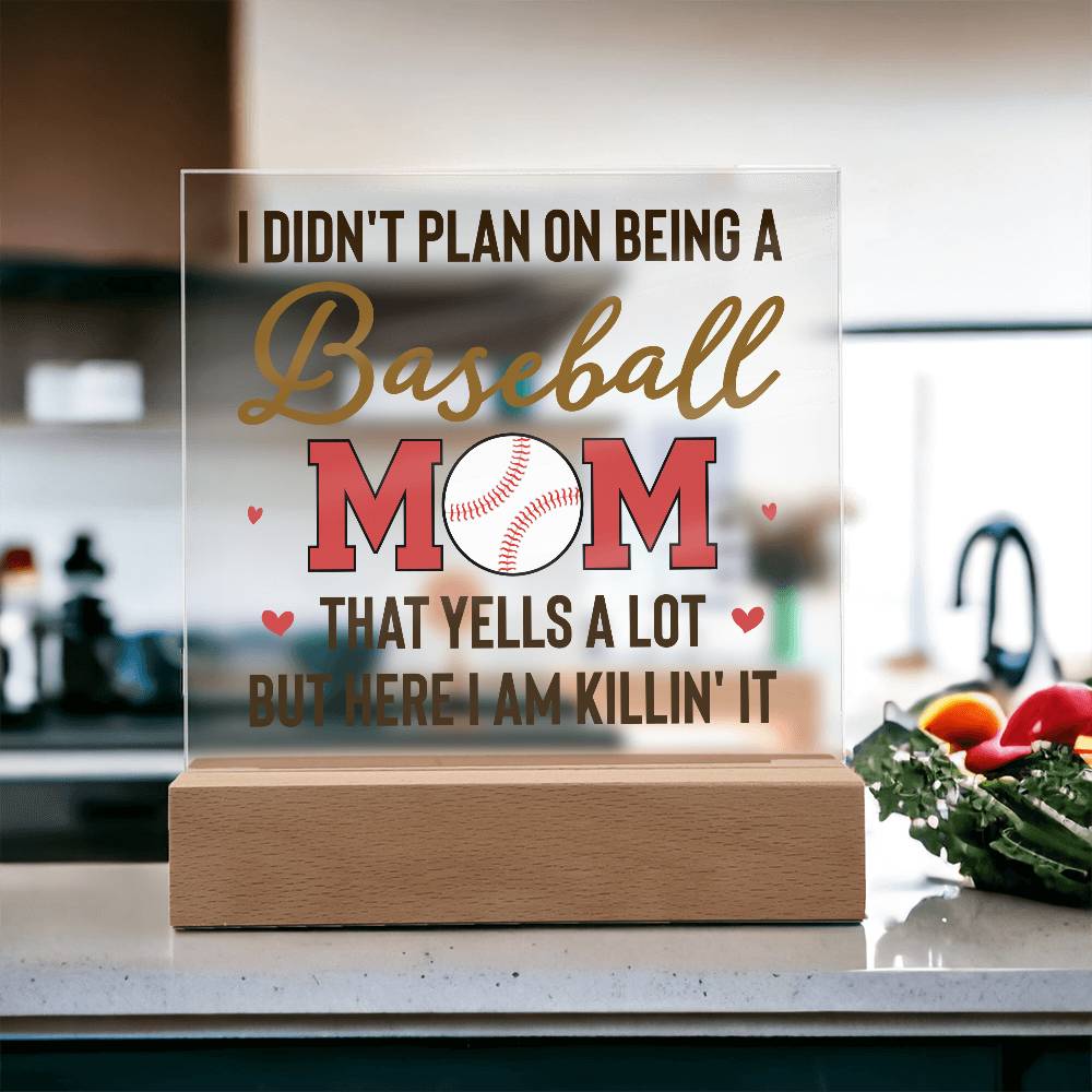 Baseball Mom Yells a Lot Printed Square Shaped Acrylic Plaque-Express Your Love Gifts