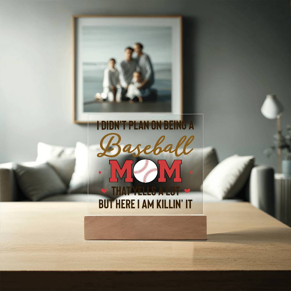 Baseball Mom Yells a Lot Printed Square Shaped Acrylic Plaque-Express Your Love Gifts