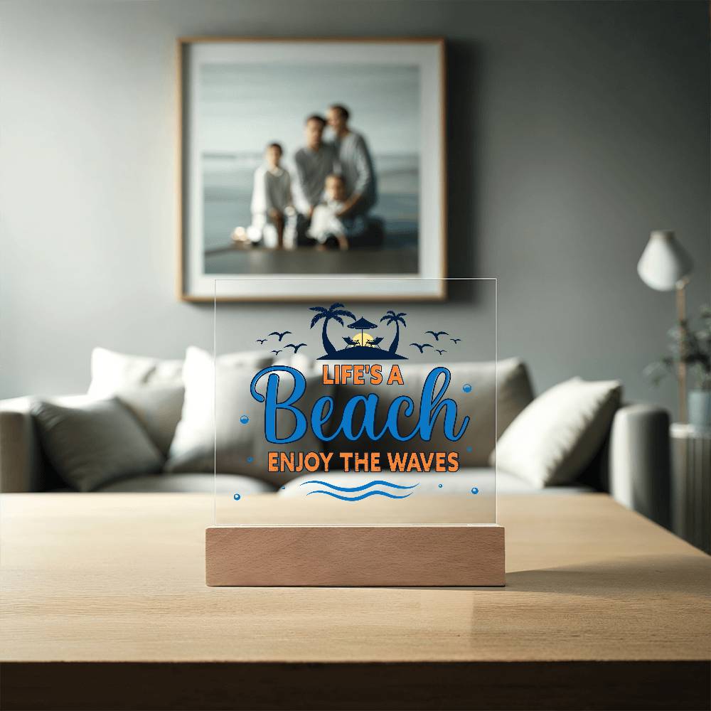 Beach Waves Printed Square Shaped Acrylic Plaque-Express Your Love Gifts