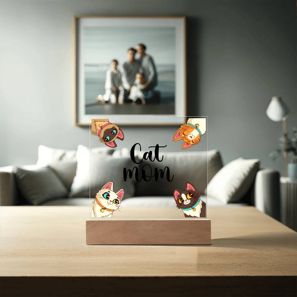 Cat Mom Printed Square Shaped Acrylic Plaque-Express Your Love Gifts