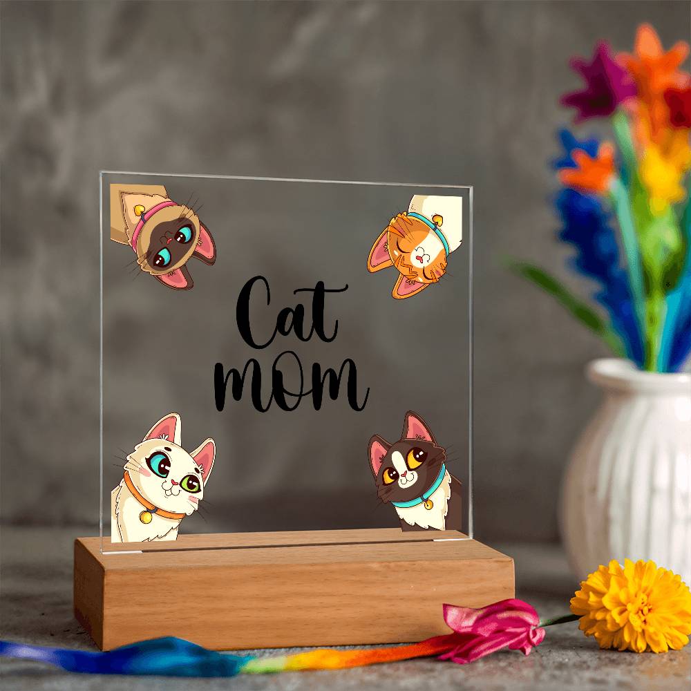 Cat Mom Printed Square Shaped Acrylic Plaque-Express Your Love Gifts