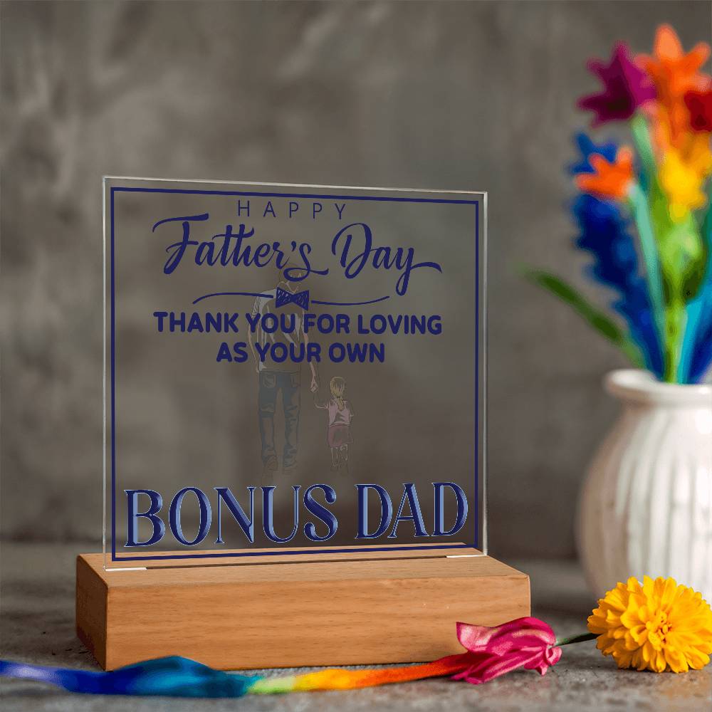 Bonus Dad Thank You For Loving Printed Square Shaped Acrylic Plaque-Express Your Love Gifts