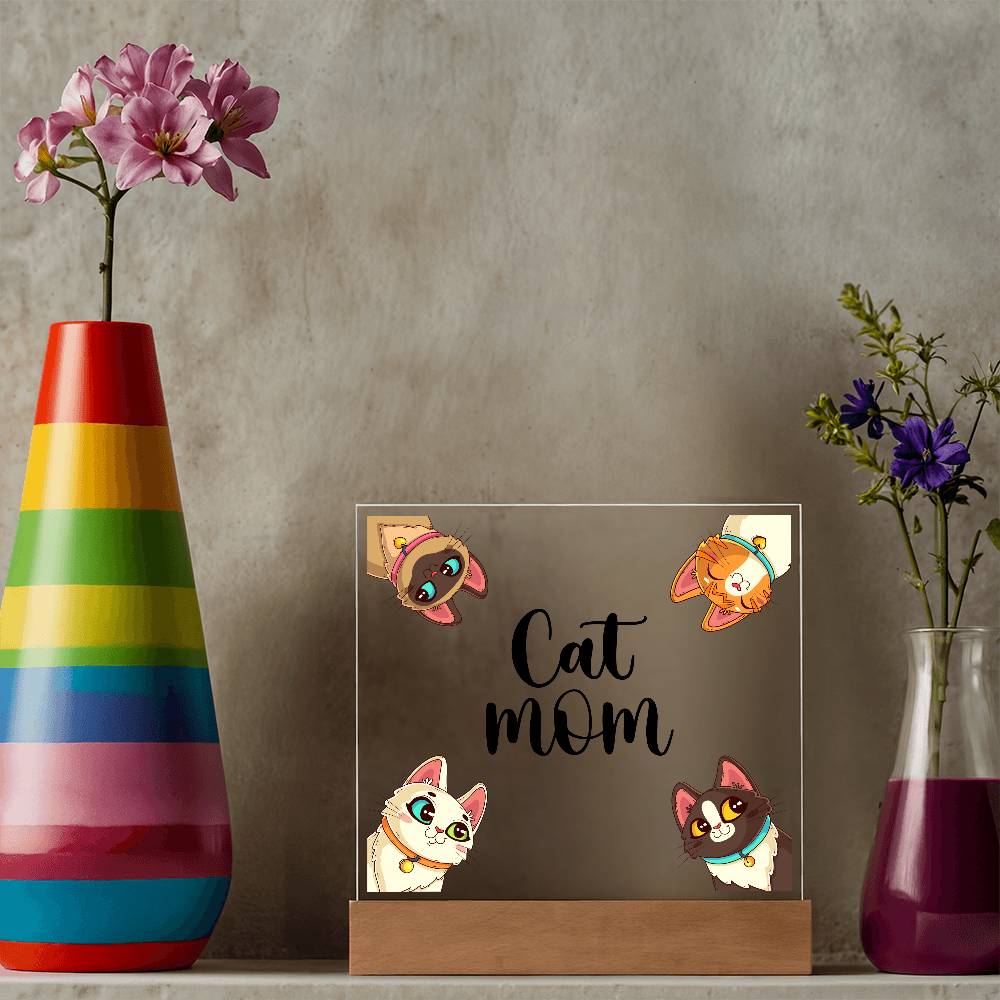 Cat Mom Printed Square Shaped Acrylic Plaque-Express Your Love Gifts