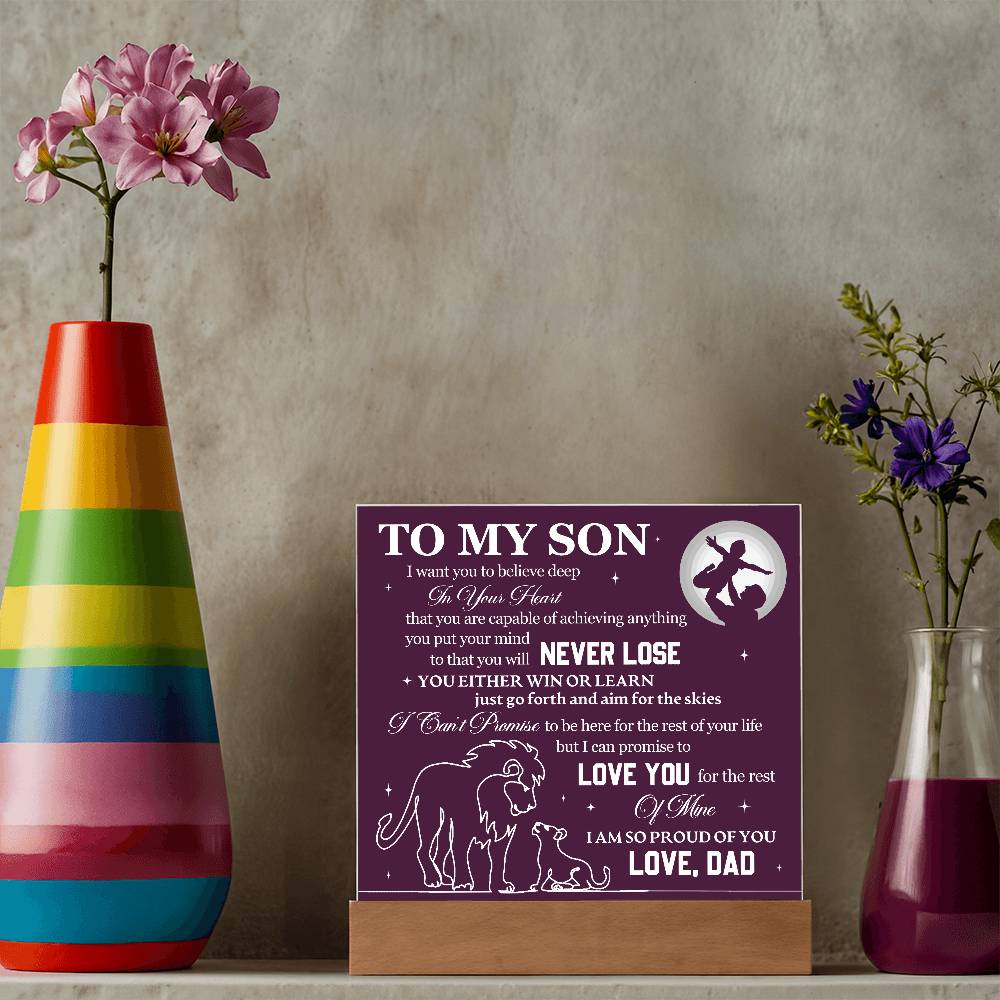 To Son From Dad Never Lose Printed Square Shaped Acrylic Plaque-Express Your Love Gifts