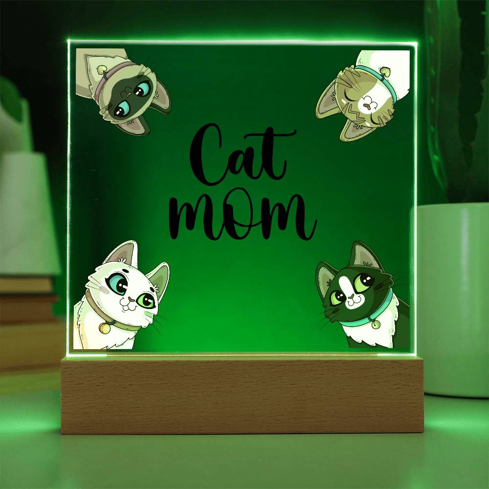 Cat Mom Printed Square Shaped Acrylic Plaque-Express Your Love Gifts