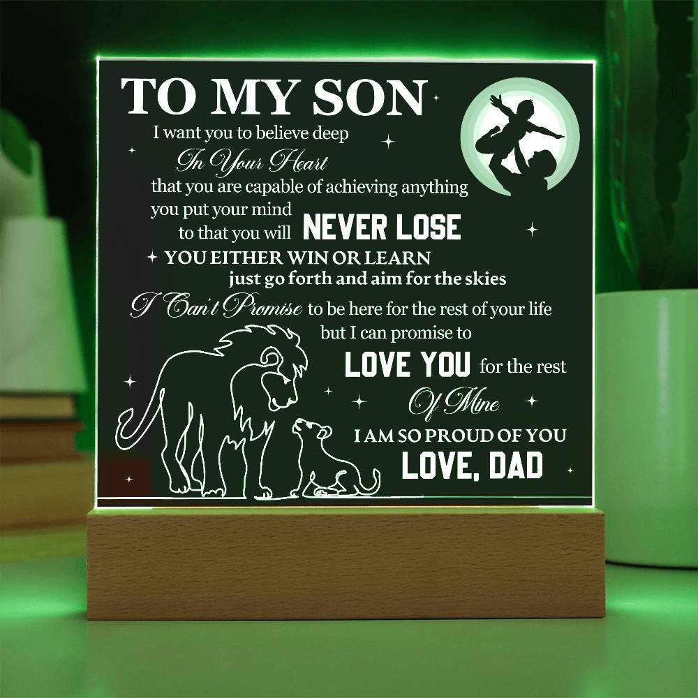 To Son From Dad Never Lose Printed Square Shaped Acrylic Plaque-Express Your Love Gifts