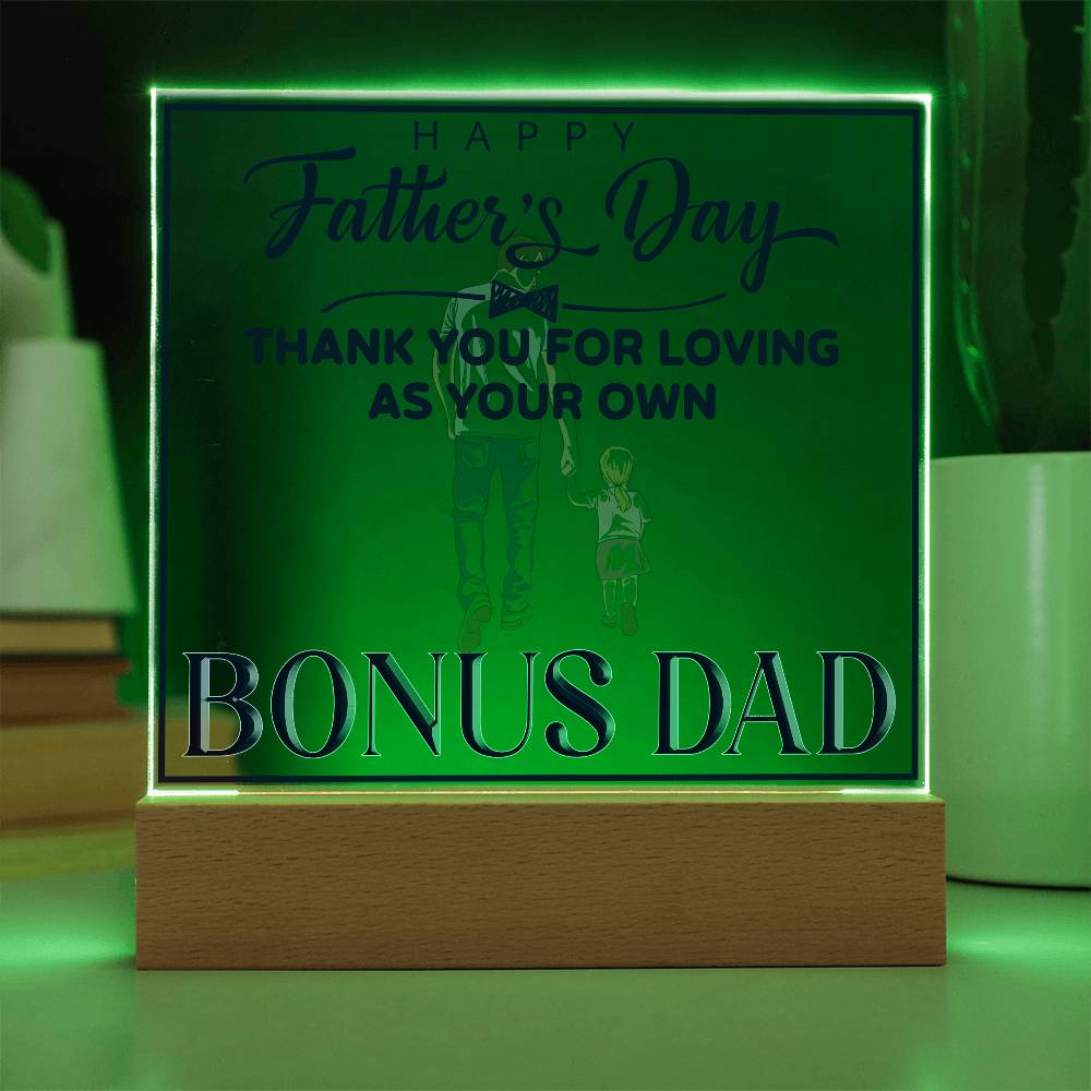 Bonus Dad Thank You For Loving Printed Square Shaped Acrylic Plaque-Express Your Love Gifts