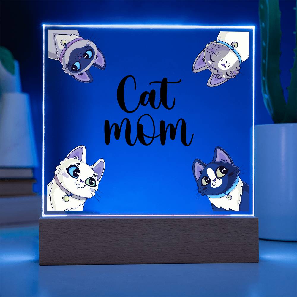 Cat Mom Printed Square Shaped Acrylic Plaque-Express Your Love Gifts