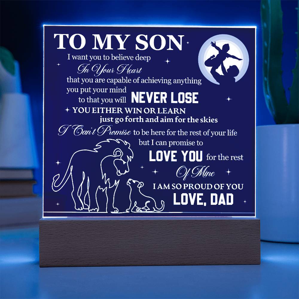 To Son From Dad Never Lose Printed Square Shaped Acrylic Plaque-Express Your Love Gifts