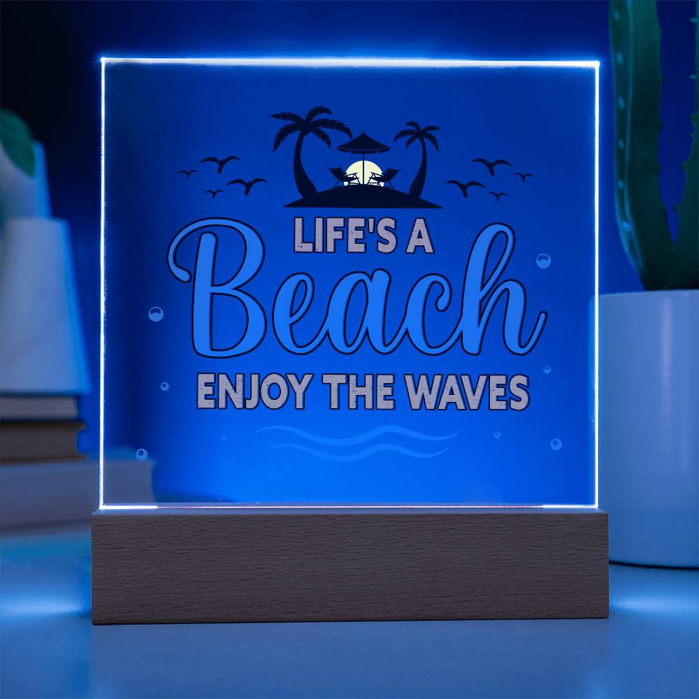 Beach Waves Printed Square Shaped Acrylic Plaque-Express Your Love Gifts