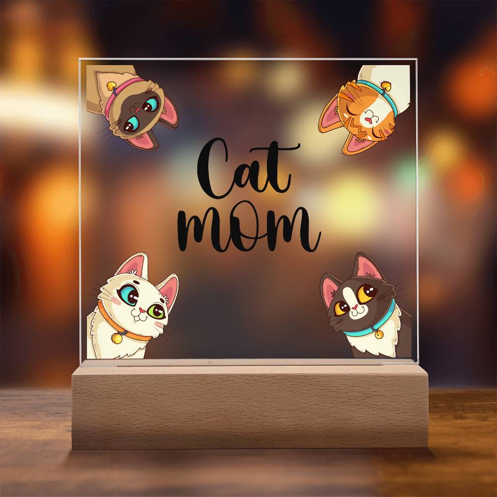 Cat Mom Printed Square Shaped Acrylic Plaque-Express Your Love Gifts