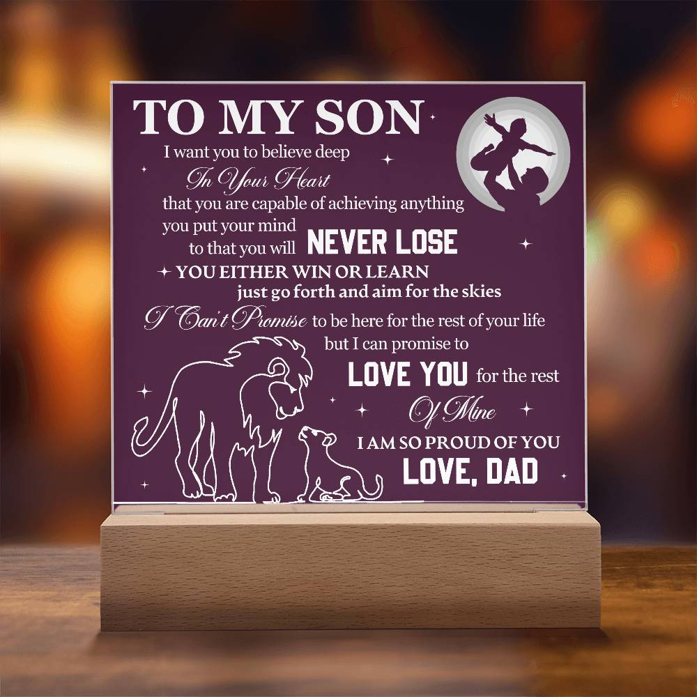 To Son From Dad Never Lose Printed Square Shaped Acrylic Plaque-Express Your Love Gifts